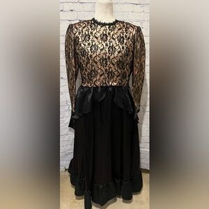 Scott McClintock vintage black gold lace long sleeve formal Gown dress size 12